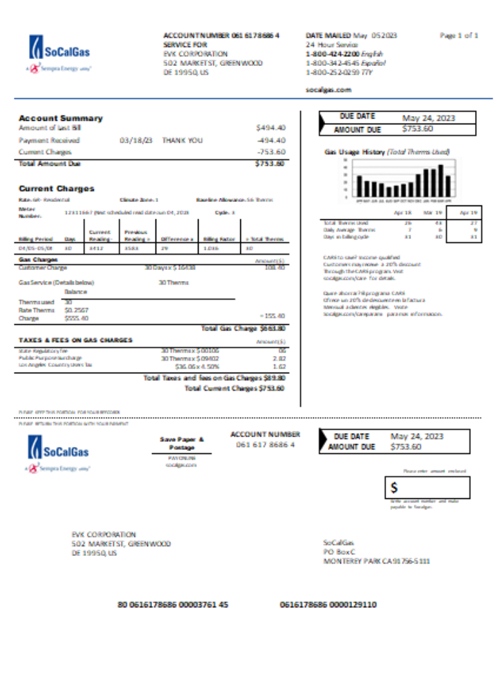 Download California SoCal Gas utility business bill,  SCR Photoshop template